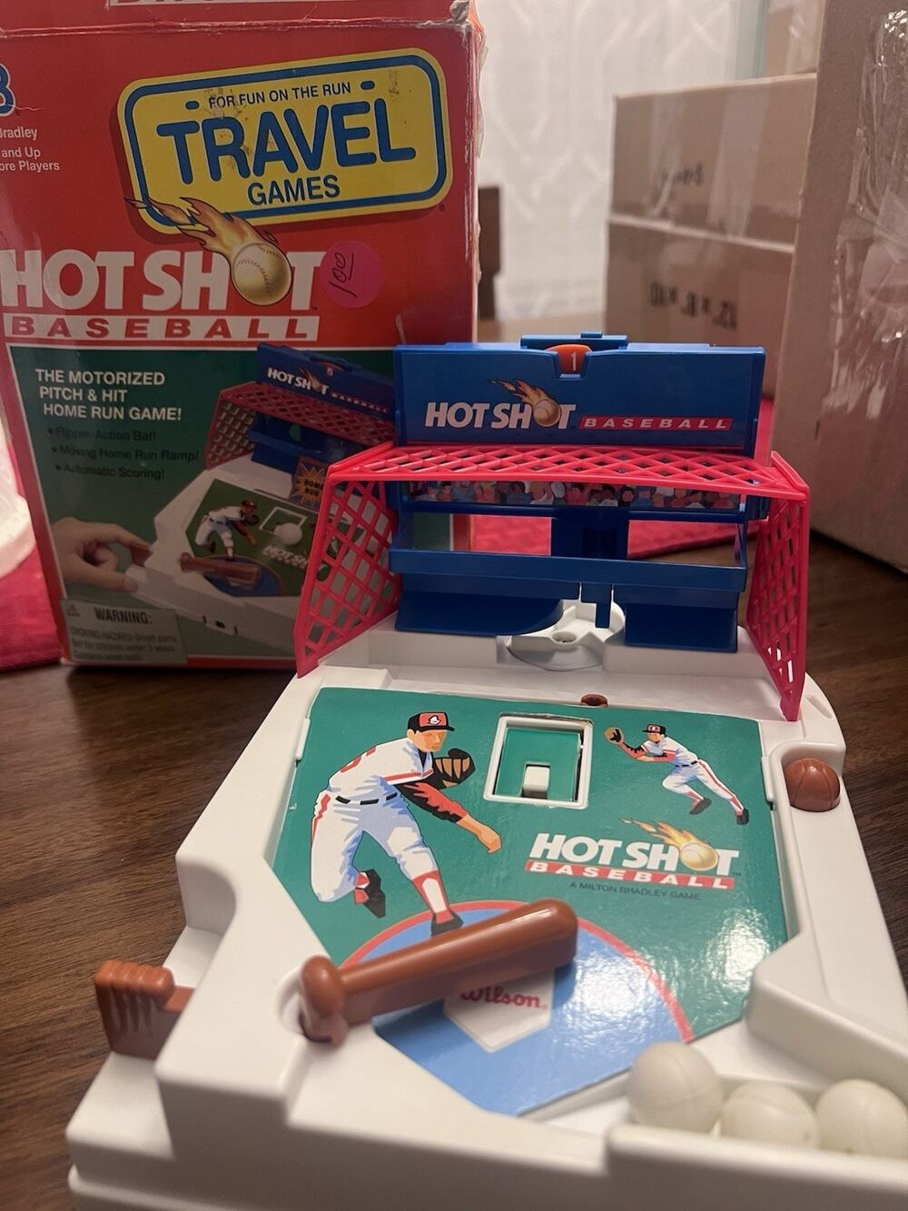 Vintage Milton Bradley Hot Shot Baseball Travel Game With Box Tested Works